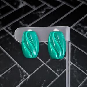 Vintage Clip On Earrings Retro Green with Teal Undertone